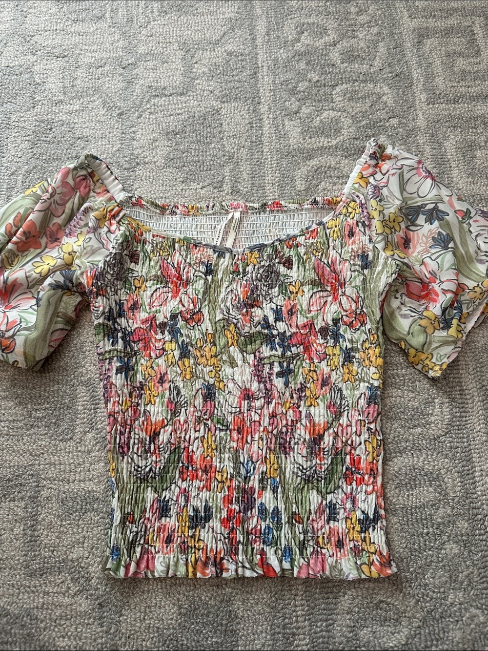 Anthropologie Floral Flowy Sleeve Smocked Top | S